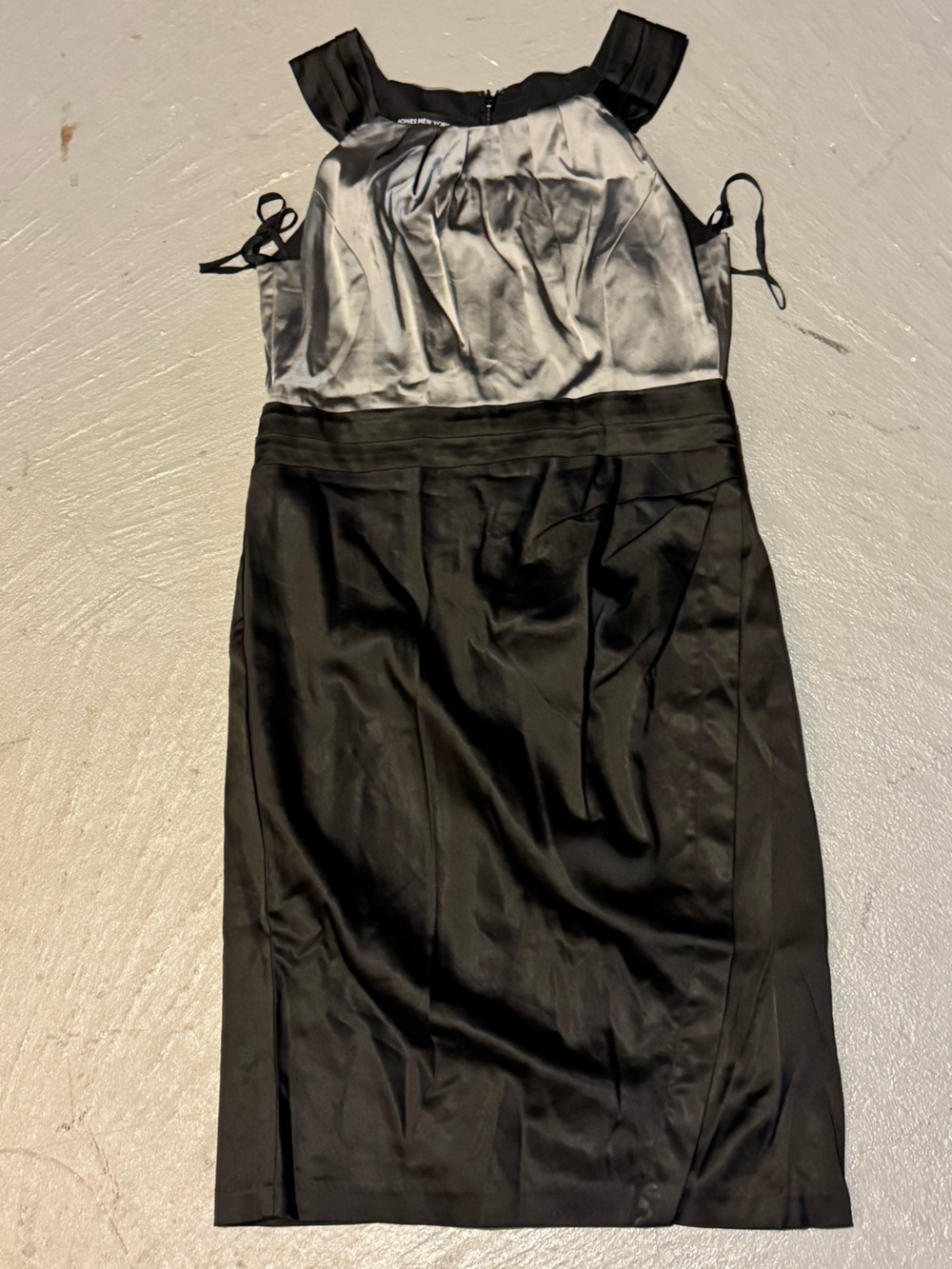 Jones New York Black and Silver Satin Cocktail Dress